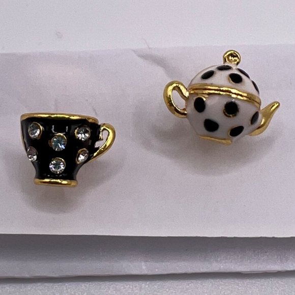 Jewelry Tea Cup And Tea Kettle Stud Earrings Black White Polka Dot Jewelry Poshmark